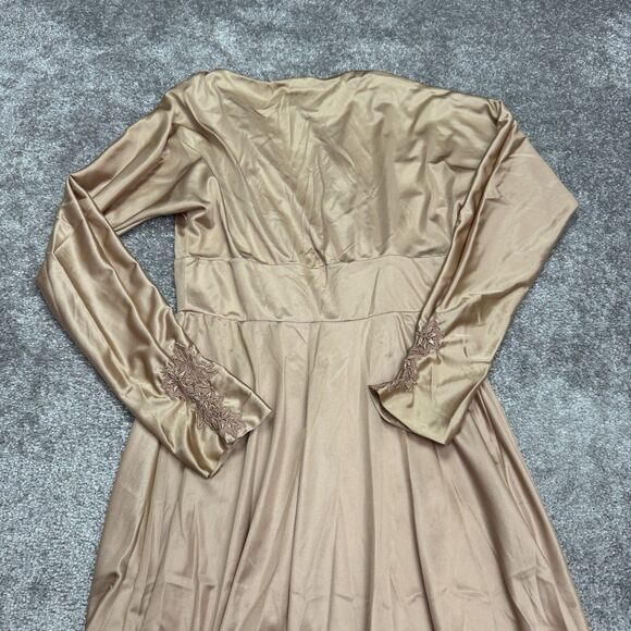 Annique Satin Long Gown Wrap Dress Womens Medium Nude Tan Long Sleeve Formal - Picture 3 of 13